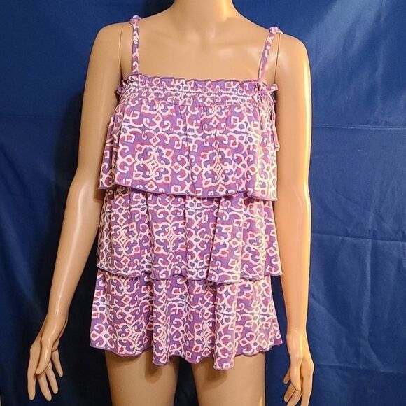 Joe Boxer 3 Tier Ruffle Purple Kaleidoscope Tub Top - Picture 1 of 10